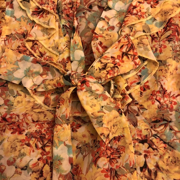 Like New Floral Sleeveless Blouse with Bow - Picture 2 of 7